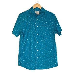 Urban Pipeline Novelty Weather Sun Lightening Moon Button Down Mens Medium Teal